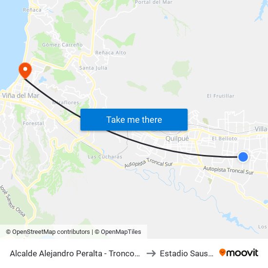 Alcalde Alejandro Peralta - Troncos Viejos to Estadio Sausalito map