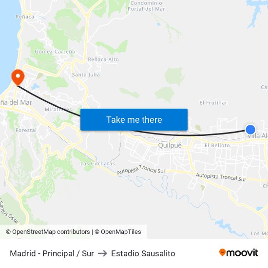 Madrid - Principal / Sur to Estadio Sausalito map