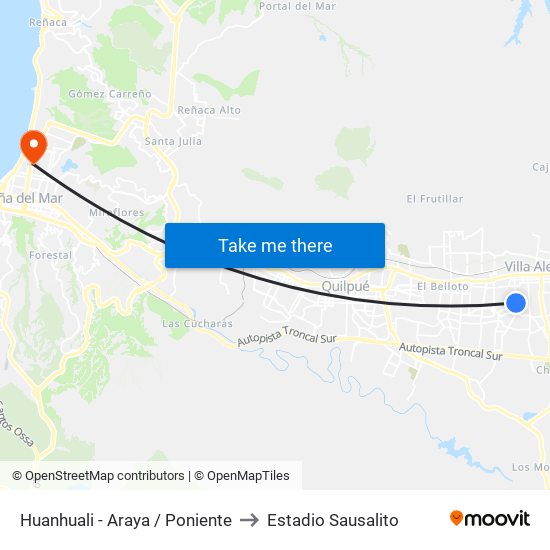 Huanhuali - Araya / Poniente to Estadio Sausalito map