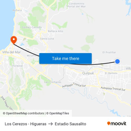 Los Cerezos - Higueras to Estadio Sausalito map