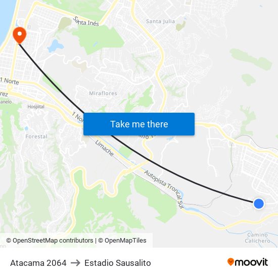 Atacama 2064 to Estadio Sausalito map