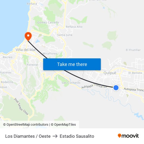 Los Diamantes / Oeste to Estadio Sausalito map