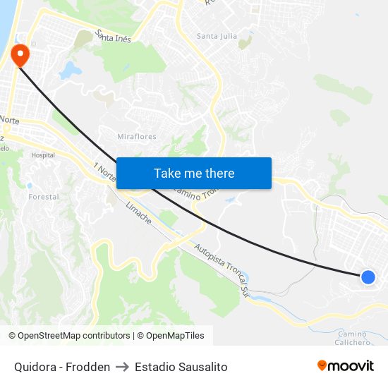 Quidora - Frodden to Estadio Sausalito map