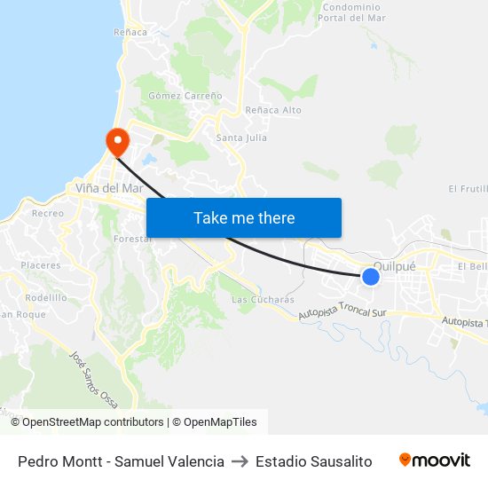 Pedro Montt - Samuel Valencia to Estadio Sausalito map