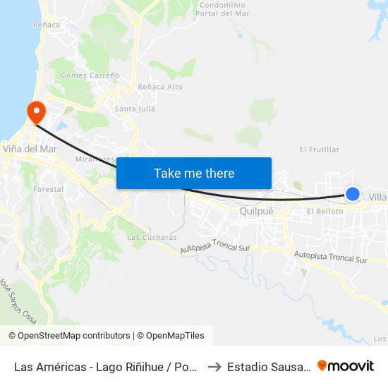 Las Américas - Lago Riñihue / Poniente to Estadio Sausalito map