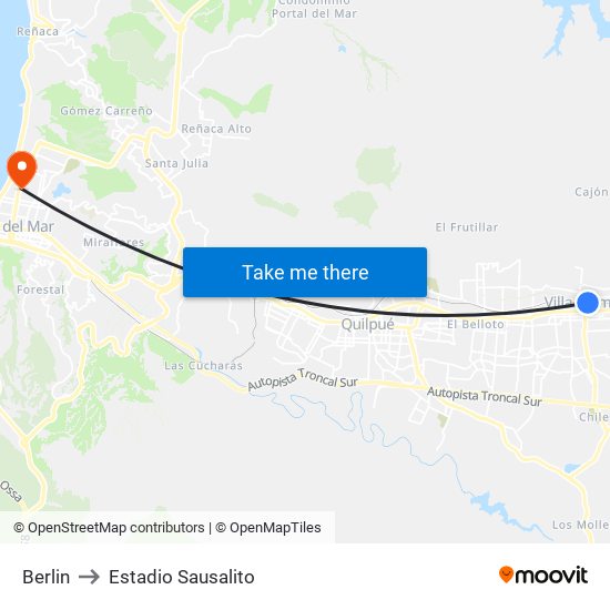 Berlin to Estadio Sausalito map