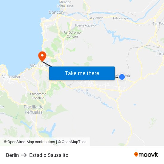 Berlin to Estadio Sausalito map