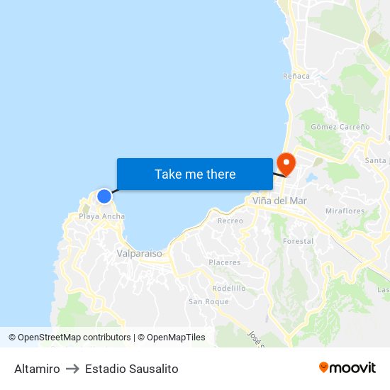 Altamiro to Estadio Sausalito map