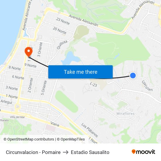 Circunvalacion - Pomaire to Estadio Sausalito map