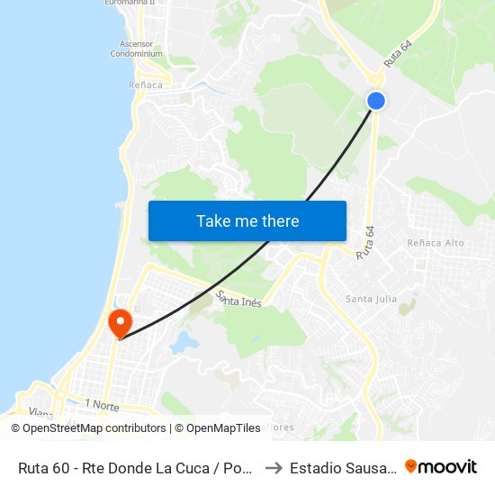 Ruta 60 - Rte Donde La Cuca / Poniente to Estadio Sausalito map