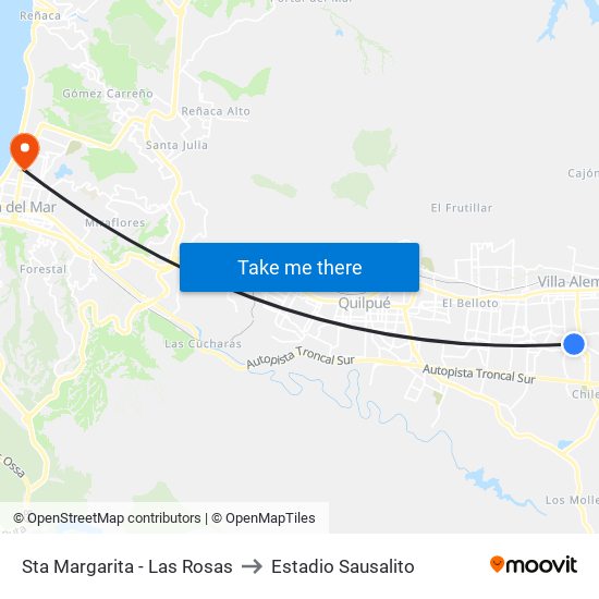 Sta Margarita - Las Rosas to Estadio Sausalito map