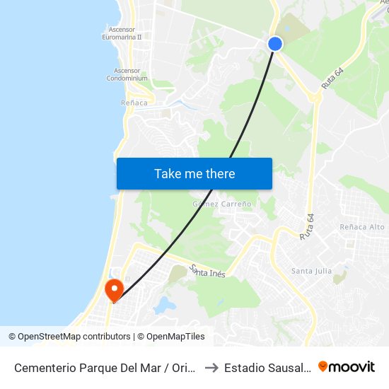 Cementerio Parque Del Mar / Oriente to Estadio Sausalito map