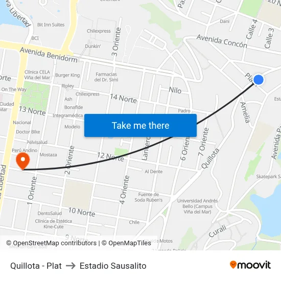 Quillota - Plat to Estadio Sausalito map