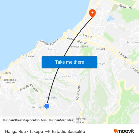 Hanga Roa - Takapu to Estadio Sausalito map