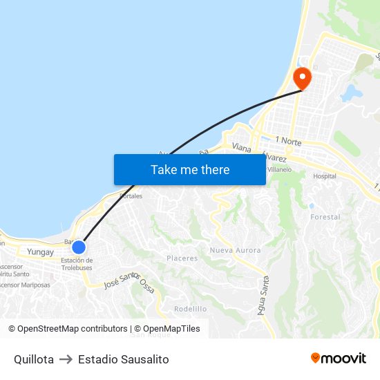 Quillota to Estadio Sausalito map