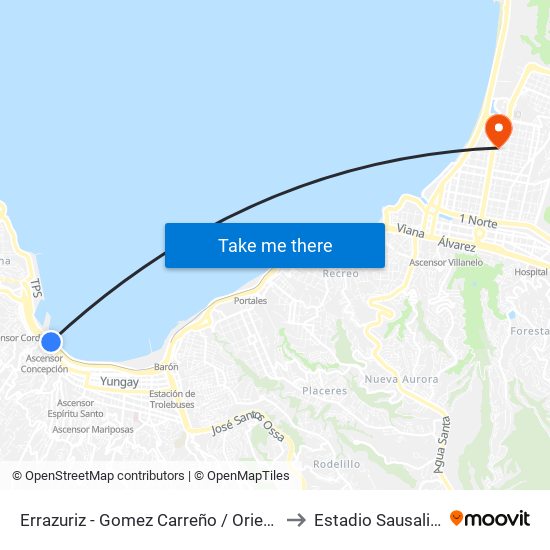 Errazuriz - Gomez Carreño / Oriente to Estadio Sausalito map