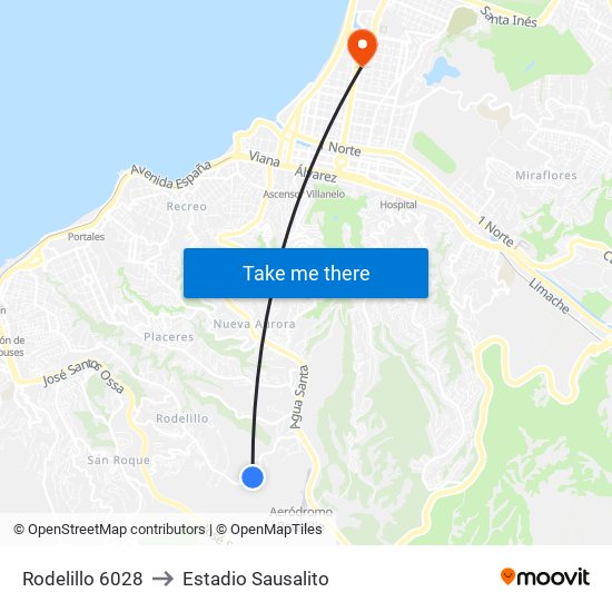 Rodelillo 6028 to Estadio Sausalito map