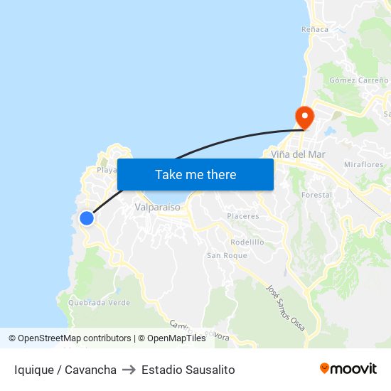 Iquique / Cavancha to Estadio Sausalito map