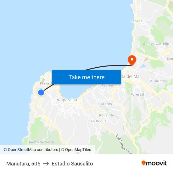 Manutara, 505 to Estadio Sausalito map
