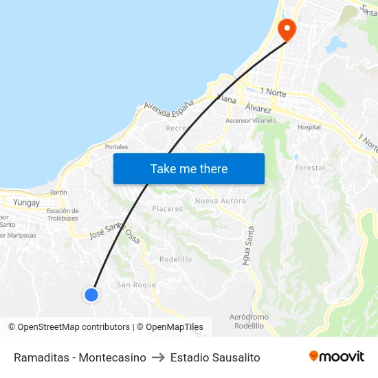 Ramaditas - Montecasino to Estadio Sausalito map
