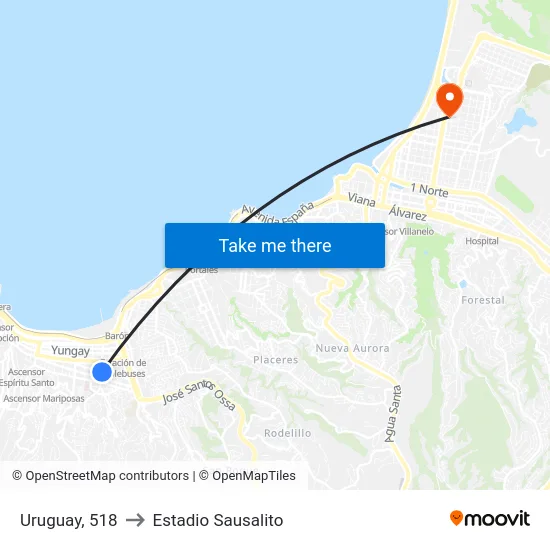 Uruguay, 518 to Estadio Sausalito map