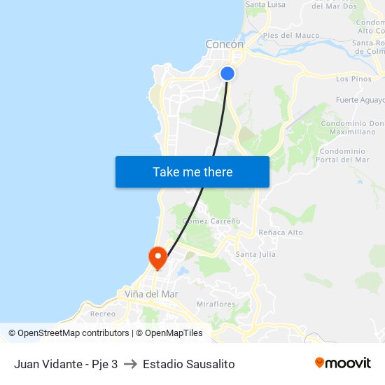 Juan Vidante - Pje 3 to Estadio Sausalito map