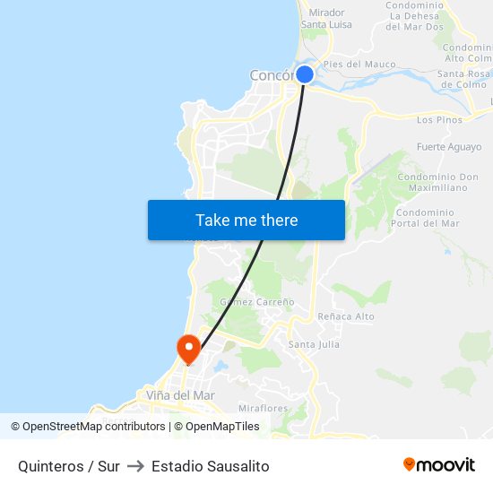 Quinteros / Sur to Estadio Sausalito map