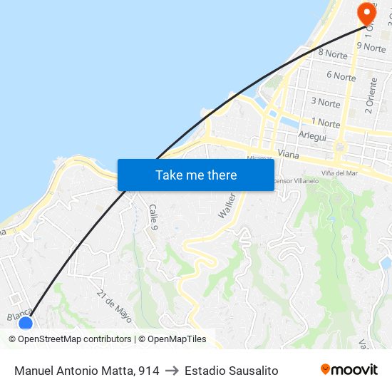 Manuel Antonio Matta, 914 to Estadio Sausalito map