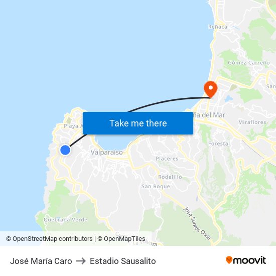 José María Caro to Estadio Sausalito map