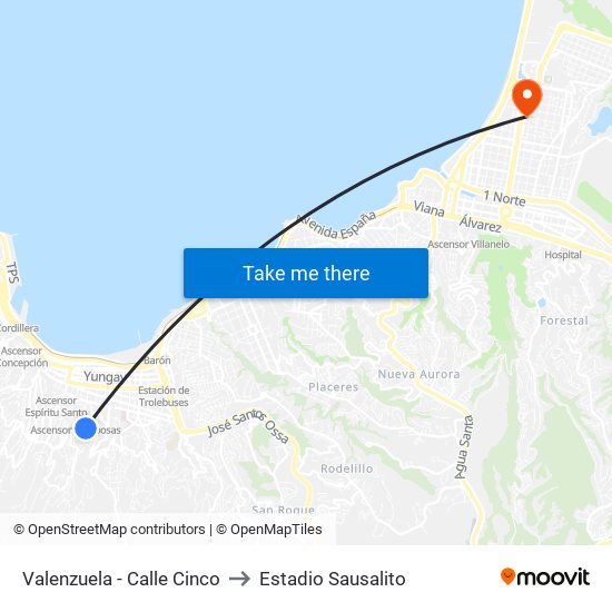 Valenzuela - Calle Cinco to Estadio Sausalito map