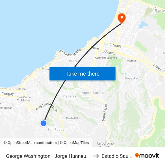 George Washington - Jorge Hunneus / Poniente to Estadio Sausalito map