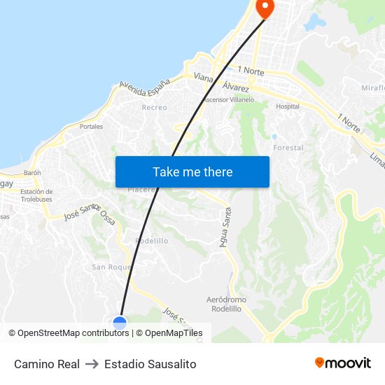 Camino Real to Estadio Sausalito map