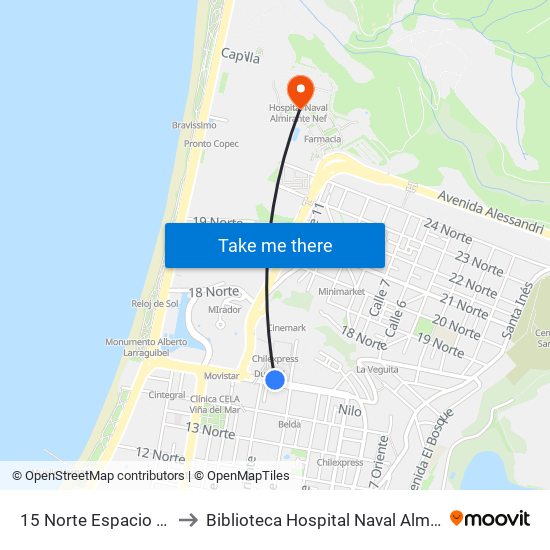 15 Norte Espacio Urbano to Biblioteca Hospital Naval Almirante Nef map