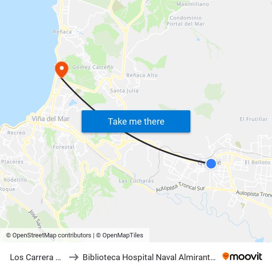 Los Carrera 981 to Biblioteca Hospital Naval Almirante Nef map