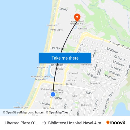 Libertad Plaza O´Higgins to Biblioteca Hospital Naval Almirante Nef map