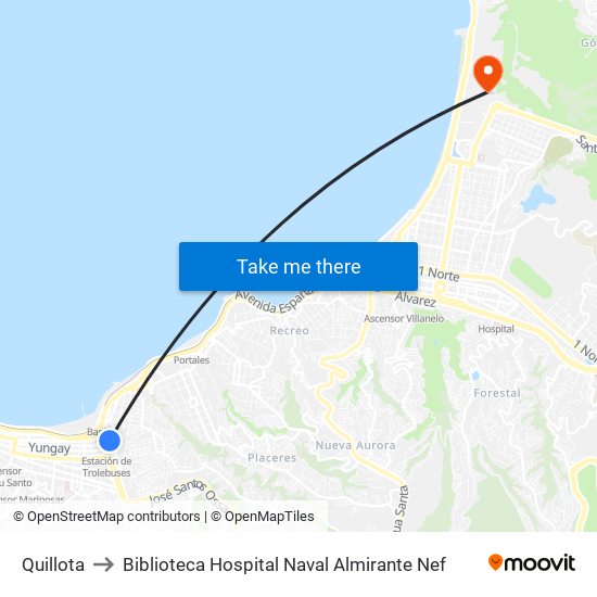 Quillota to Biblioteca Hospital Naval Almirante Nef map