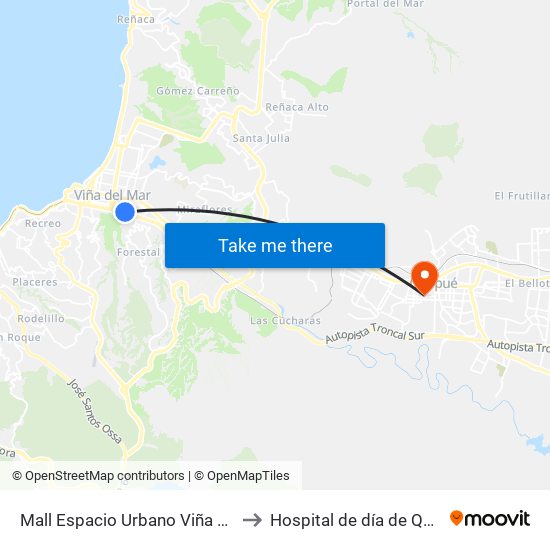 Mall Espacio Urbano Viña Centro to Hospital de día de Quilpué map