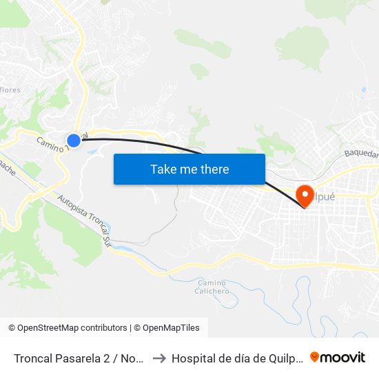 Troncal Pasarela 2 / Norte to Hospital de día de Quilpué map