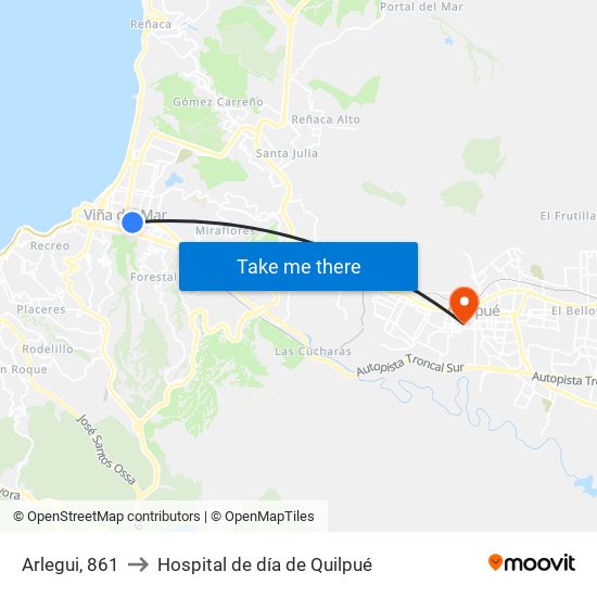 Arlegui, 861 to Hospital de día de Quilpué map