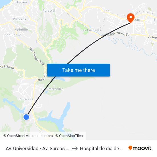 Av. Universidad - Av. Surcos De Agua to Hospital de día de Quilpué map