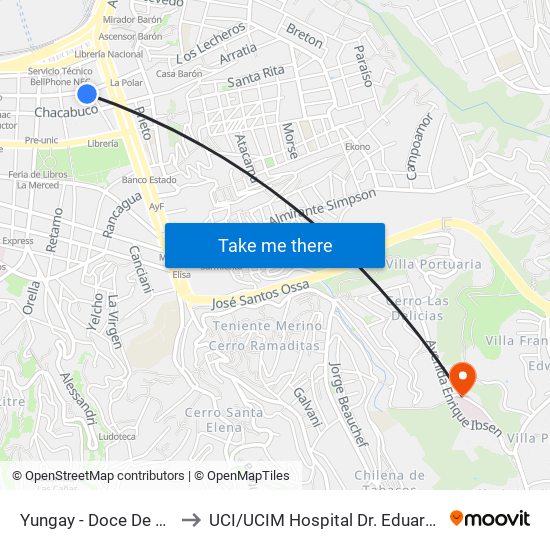 Yungay - Doce De Febrero to UCI / UCIM Hospital Dr. Eduardo Pereira map