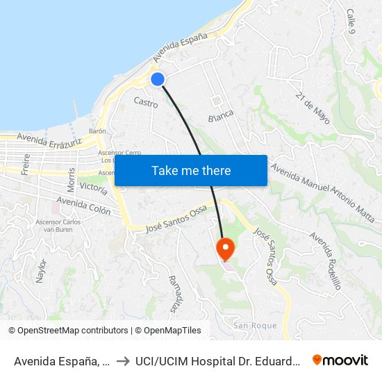 Avenida España, 1139 to UCI / UCIM Hospital Dr. Eduardo Pereira map