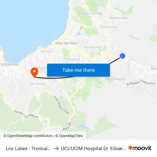 Los Lunes - Troncal / Norte to UCI / UCIM Hospital Dr. Eduardo Pereira map