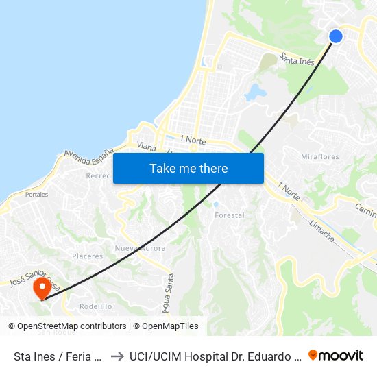 Sta Ines / Feria Libre to UCI / UCIM Hospital Dr. Eduardo Pereira map