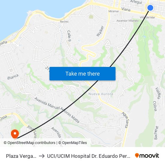 Plaza Vergara to UCI / UCIM Hospital Dr. Eduardo Pereira map