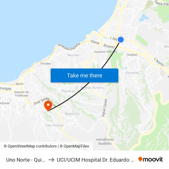 Uno Norte - Quillota to UCI / UCIM Hospital Dr. Eduardo Pereira map