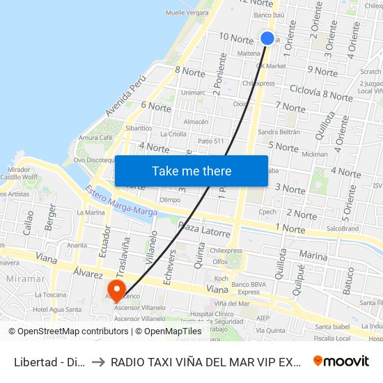 Libertad - Diez Norte to RADIO TAXI VIÑA DEL MAR VIP EXCLUSIVE EJECUTIVO map