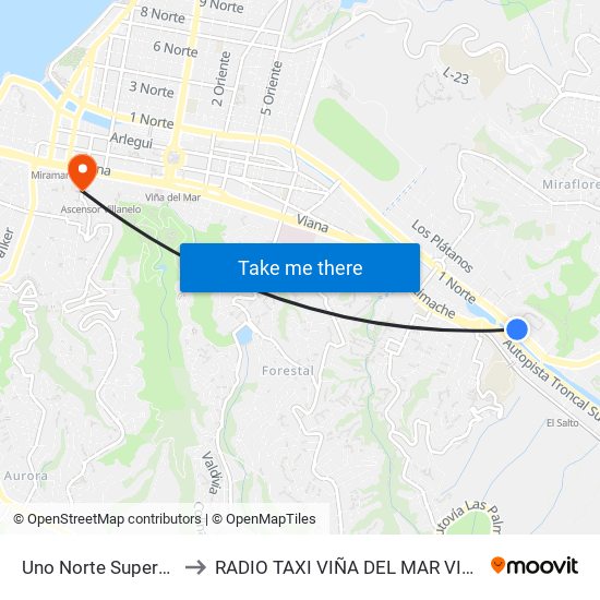 Uno Norte Supermecado Jumbo to RADIO TAXI VIÑA DEL MAR VIP EXCLUSIVE EJECUTIVO map