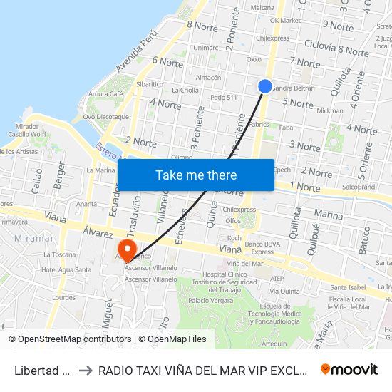 Libertad Copec to RADIO TAXI VIÑA DEL MAR VIP EXCLUSIVE EJECUTIVO map