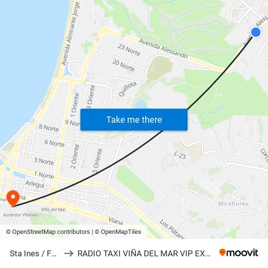 Sta Ines / Feria Libre to RADIO TAXI VIÑA DEL MAR VIP EXCLUSIVE EJECUTIVO map